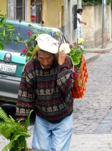 man carrying flowers - Santa Ana - Antigua,Guatemala