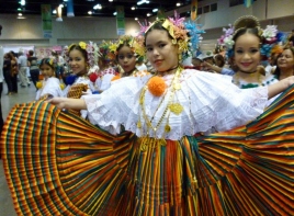 young girls wearing traditional clothes at festival, Panama