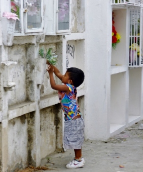 a child's contribution at a cemetery -Manta, Ecuador