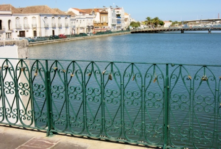 newer side of river - iron fence with lovers locks, Tavira, Portugal